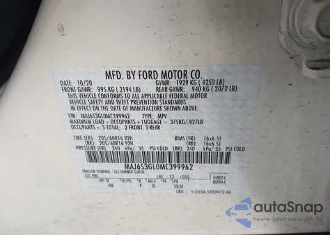 2021 Ford Ecosport Se из США, поврежденный, VIN MAJ6S3GL0MC399962